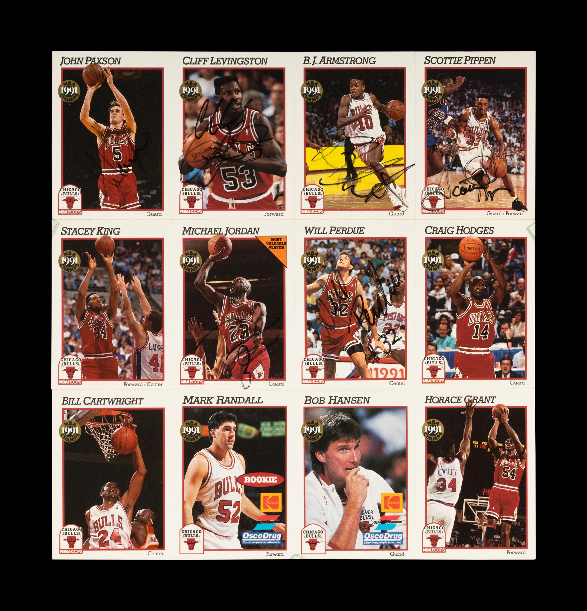 A Chicago Bulls Signed Uncut Sheet of 1992 NBA Hoops Basketball Cards Featuring Michael Jordan and Scottie Pippen (Beckett Authentication Services Letter),