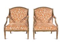 A Pair of Louis XVI Style Carved Giltwood Fauteuils