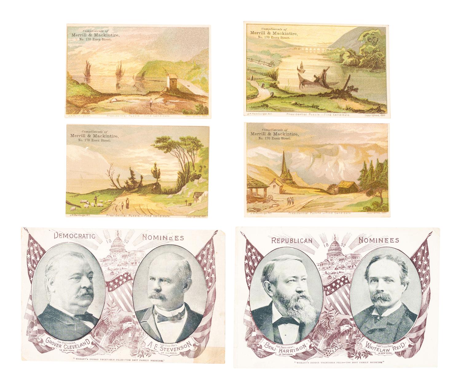 [1888 and 1892 ELECTION]. A group of ephemera related from the 1888 presidential campaigns of Benjamin Harrison and Grover Cleveland, comprising: