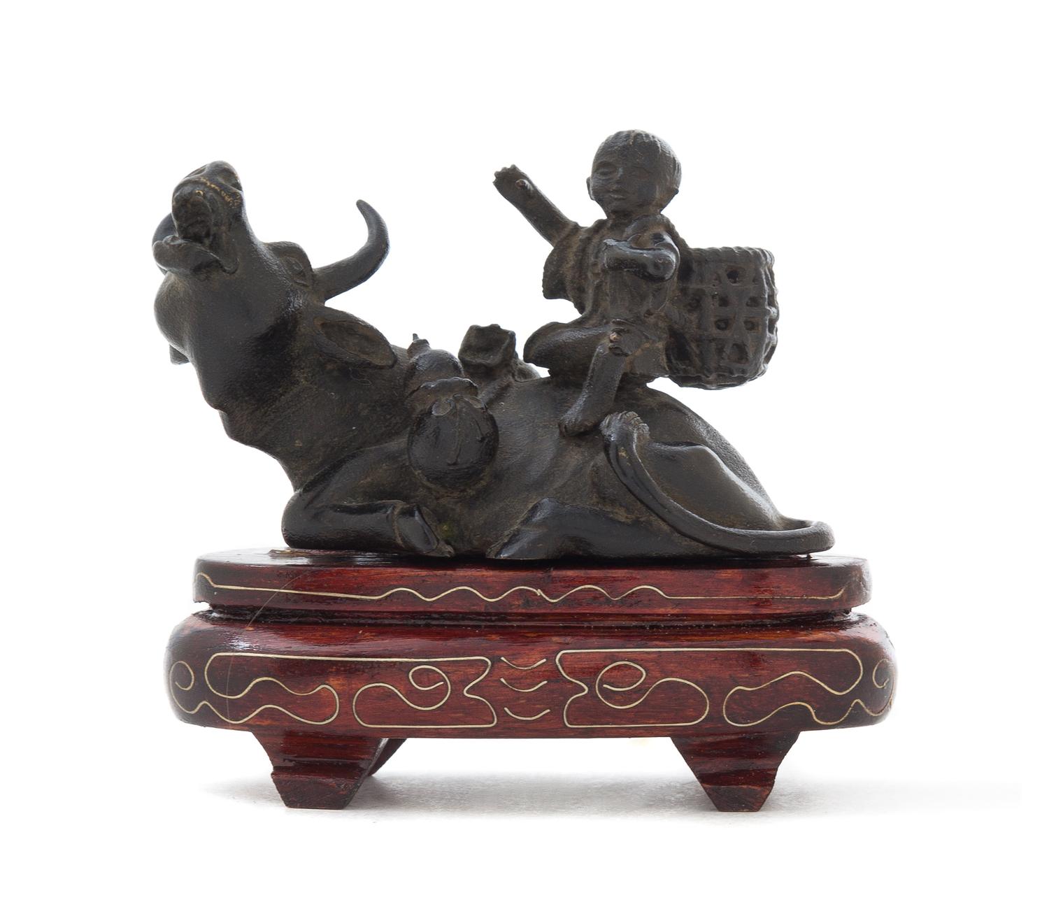 A Japanese Bronze Figural Water Dropper Length 3 1/2 inches.