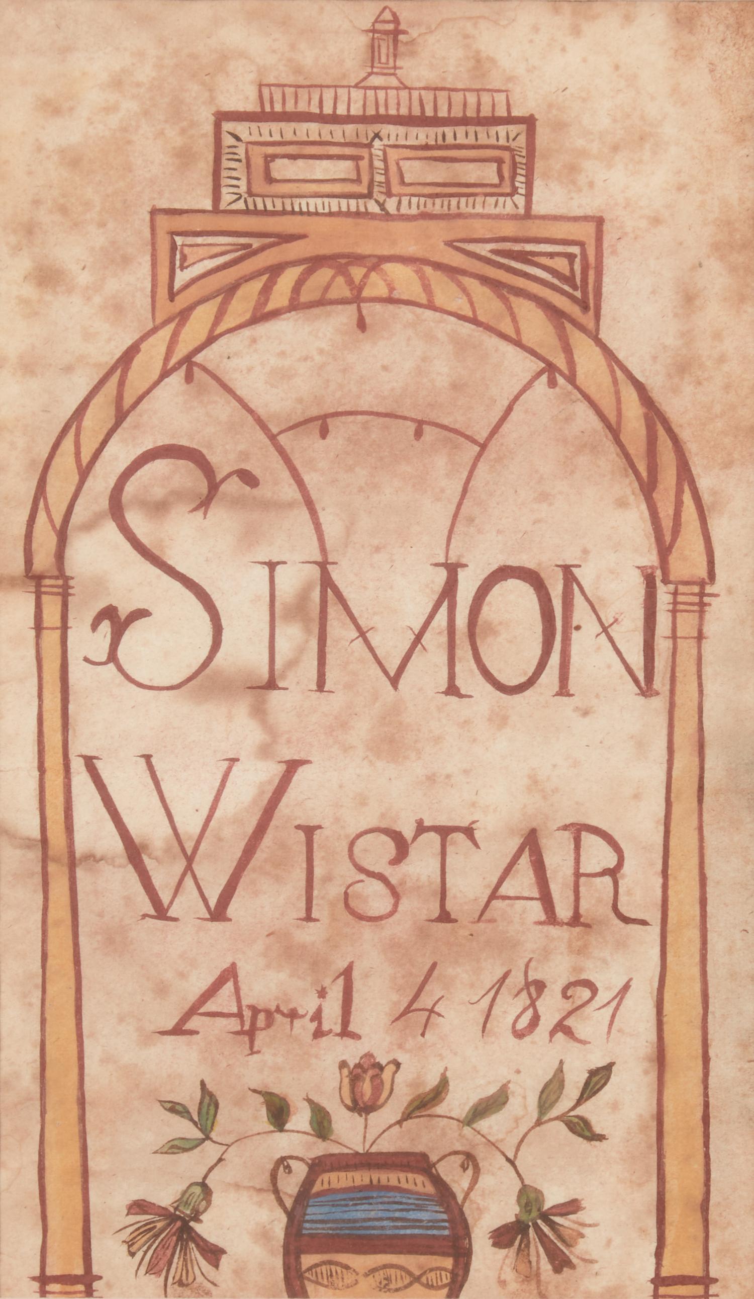 A Fraktur Bookplate Drawing for Simon Wistar, dated "April 4, 1821"
