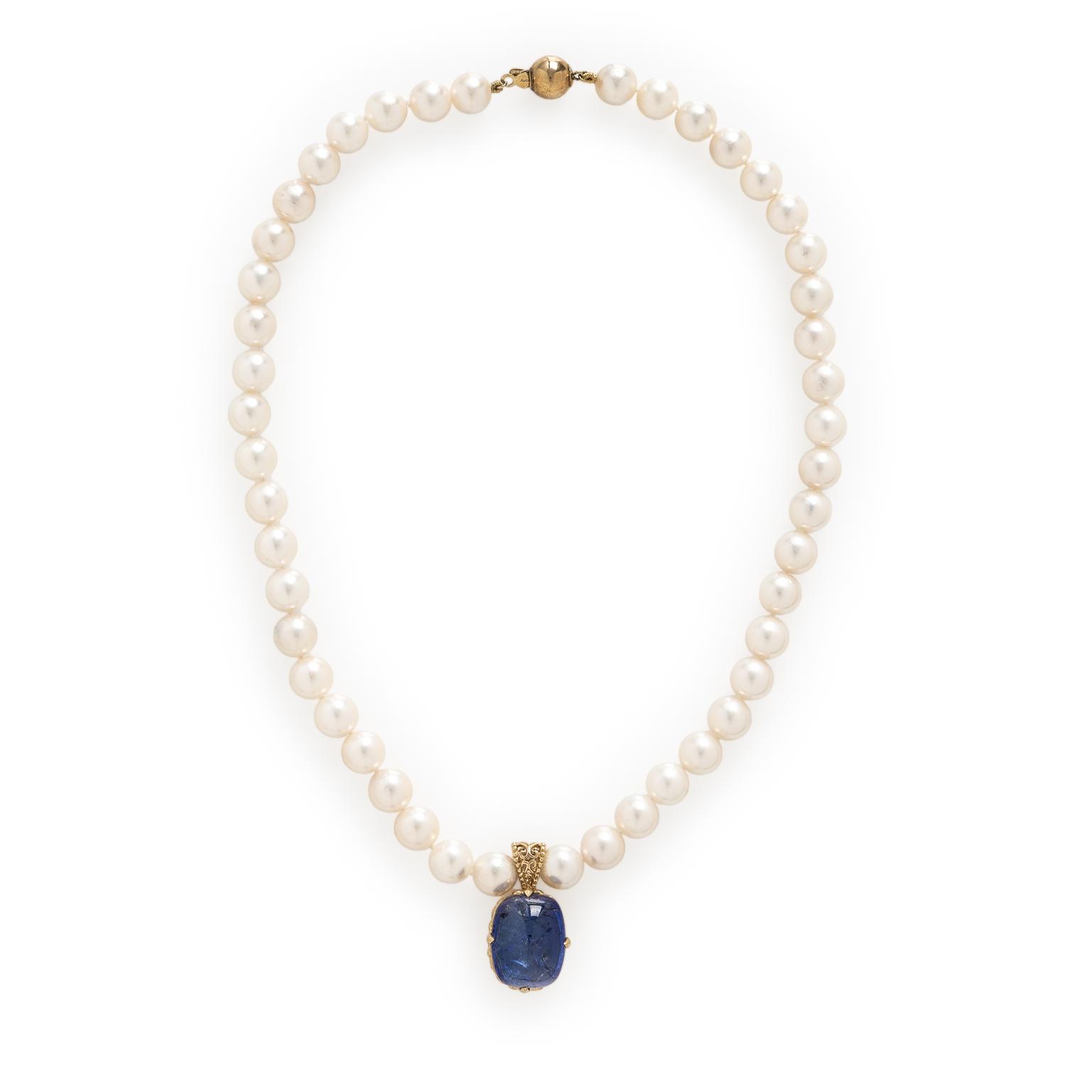 Cultured Pearl and Tanzanite Necklace