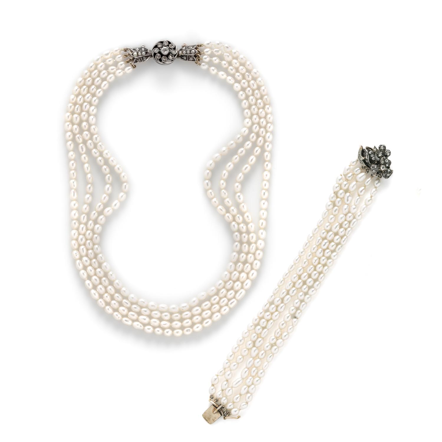 MULTISTRAND CULTURED PEARL NECKLACE AND BRACELET