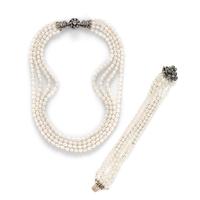MULTISTRAND CULTURED PEARL NECKLACE AND BRACELET