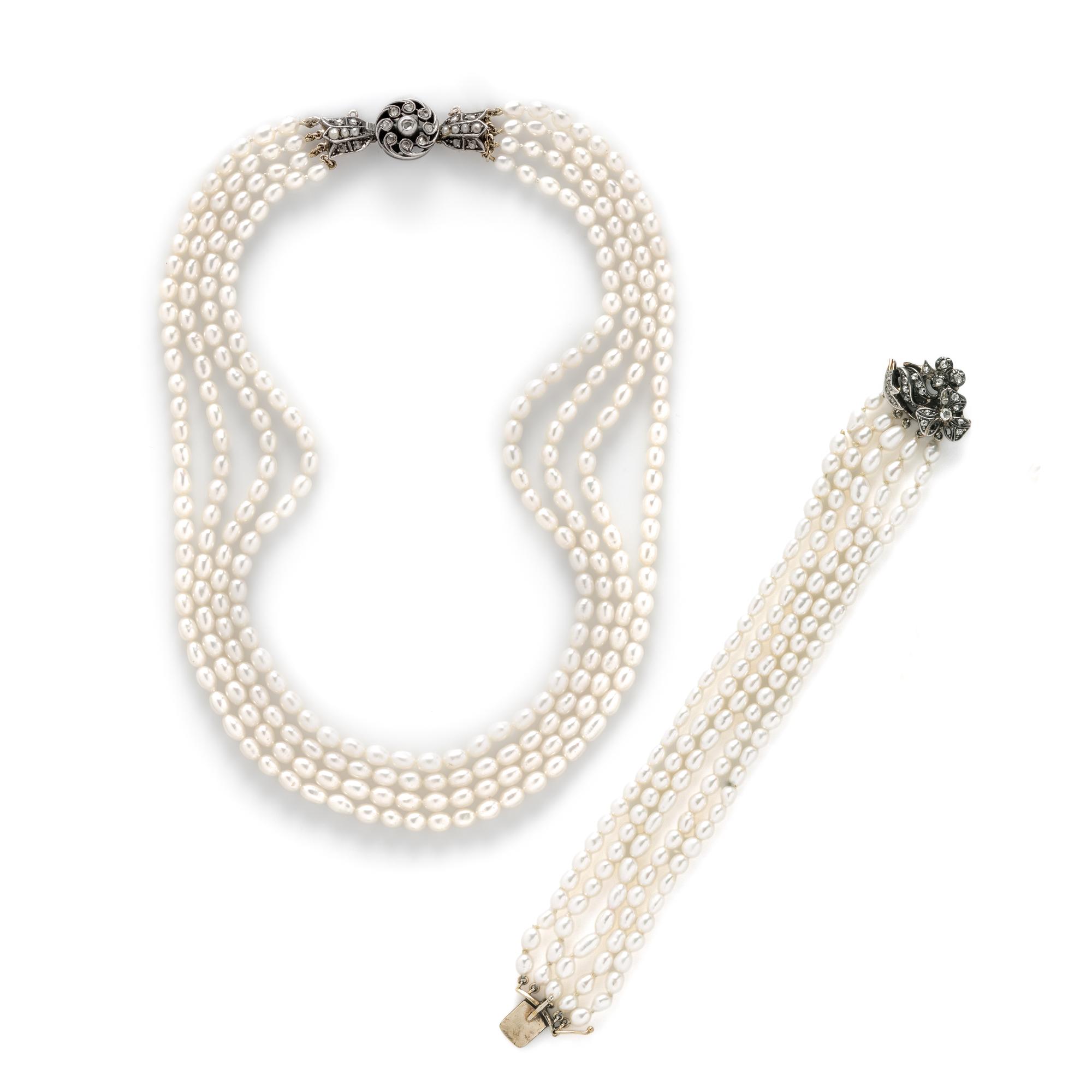 MULTISTRAND CULTURED PEARL NECKLACE AND BRACELET