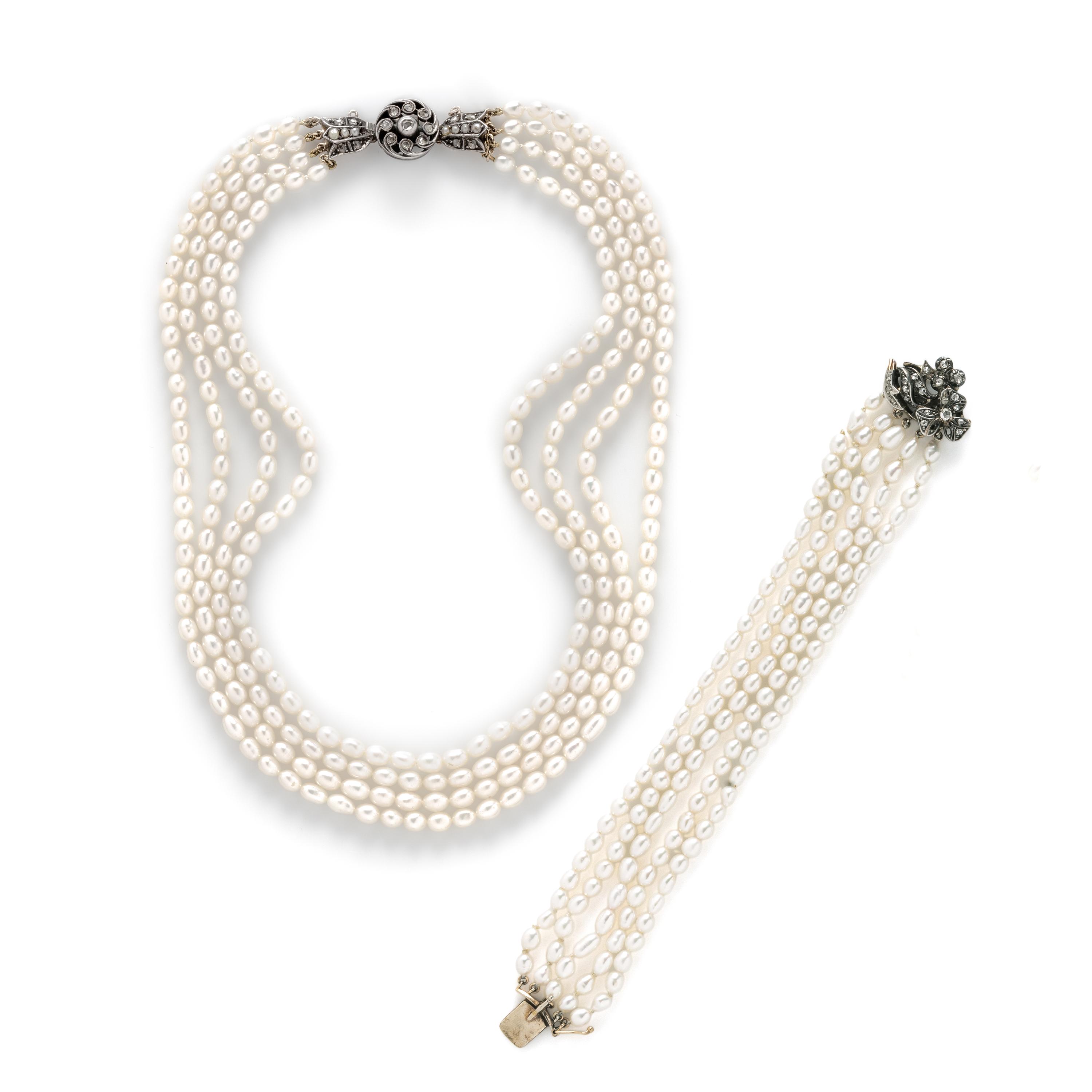 MULTISTRAND CULTURED PEARL NECKLACE AND BRACELET