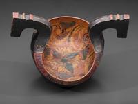 A Scandinavian Carved and Painted Wood Ale Bowl