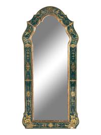 A Baroque Style Reverse Painted Glass and Giltwood Mirror
