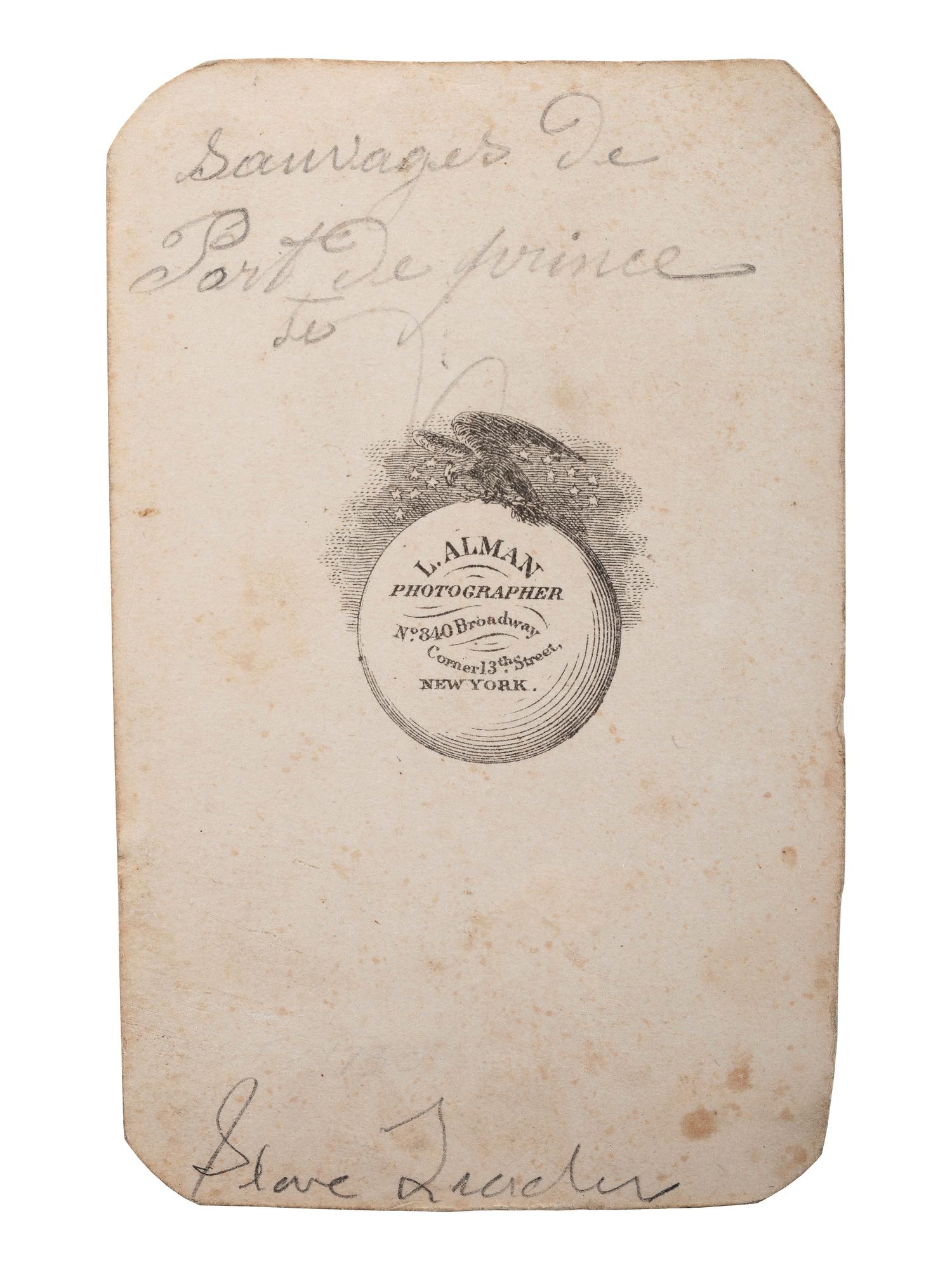 [SLAVERY & ABOLITION]. ALMAN, L., photographer. CDV of the 8 Haitian men and women executed for cannibalism in Port-au-Prince on 13 February 1864. New York: ca 1864.
