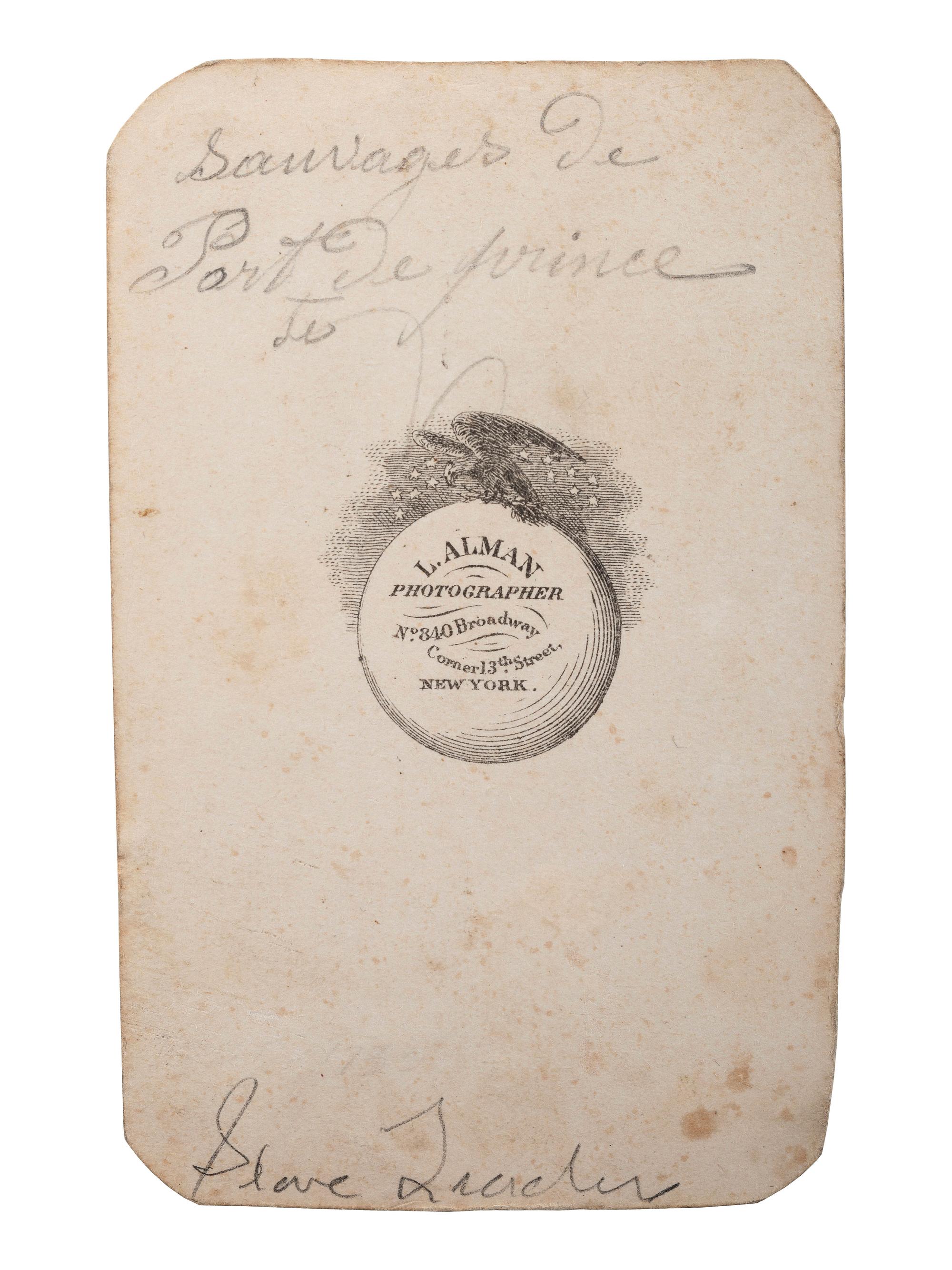 [SLAVERY & ABOLITION]. ALMAN, L., photographer. CDV of the 8 Haitian men and women executed for cannibalism in Port-au-Prince on 13 February 1864. New York: ca 1864.