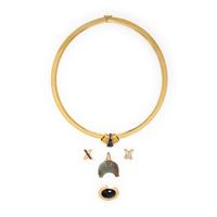 YELLOW GOLD OMEGA NECKLACE WITH FIVE MULTIGEM SLIDE PENDANTS