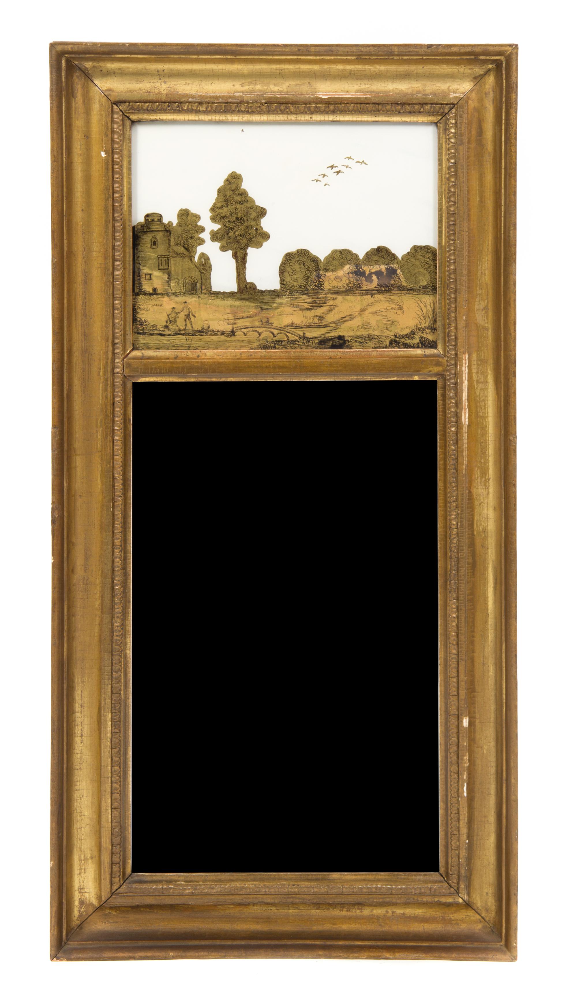 An American Giltwood and Eglomise Tablet Mirror Height 35 x width 17 1/4 inches. — 19TH CENTURY