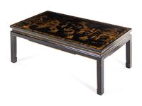A Chinese Gilt Decorated Black Lacquered Panel Mounted as a Low Table