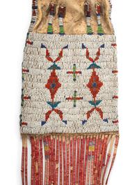 Sioux Beaded Hide Tobacco Bag, with Quilled Pipe Stem and Catlinite Bowl