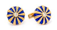 A Pair of 18 Karat Yellow Gold, Diamond and Enamel Cufflinks, Tiffany & Co., 14.85 dwts.