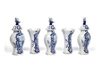 A Delft Earthenware Five-Piece Garniture