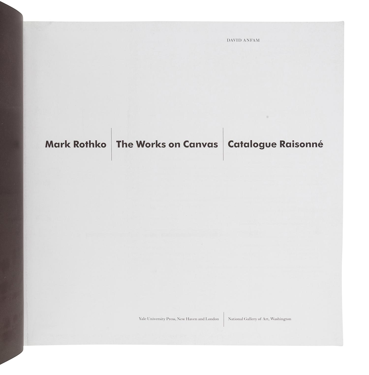 [ROTHKO, Mark (1903-1970)]. ANFAM, David. Mark Rothko, The Works on Canvas; Catalogue Raisonné. New Haven and London: Yale University Press, 1998.