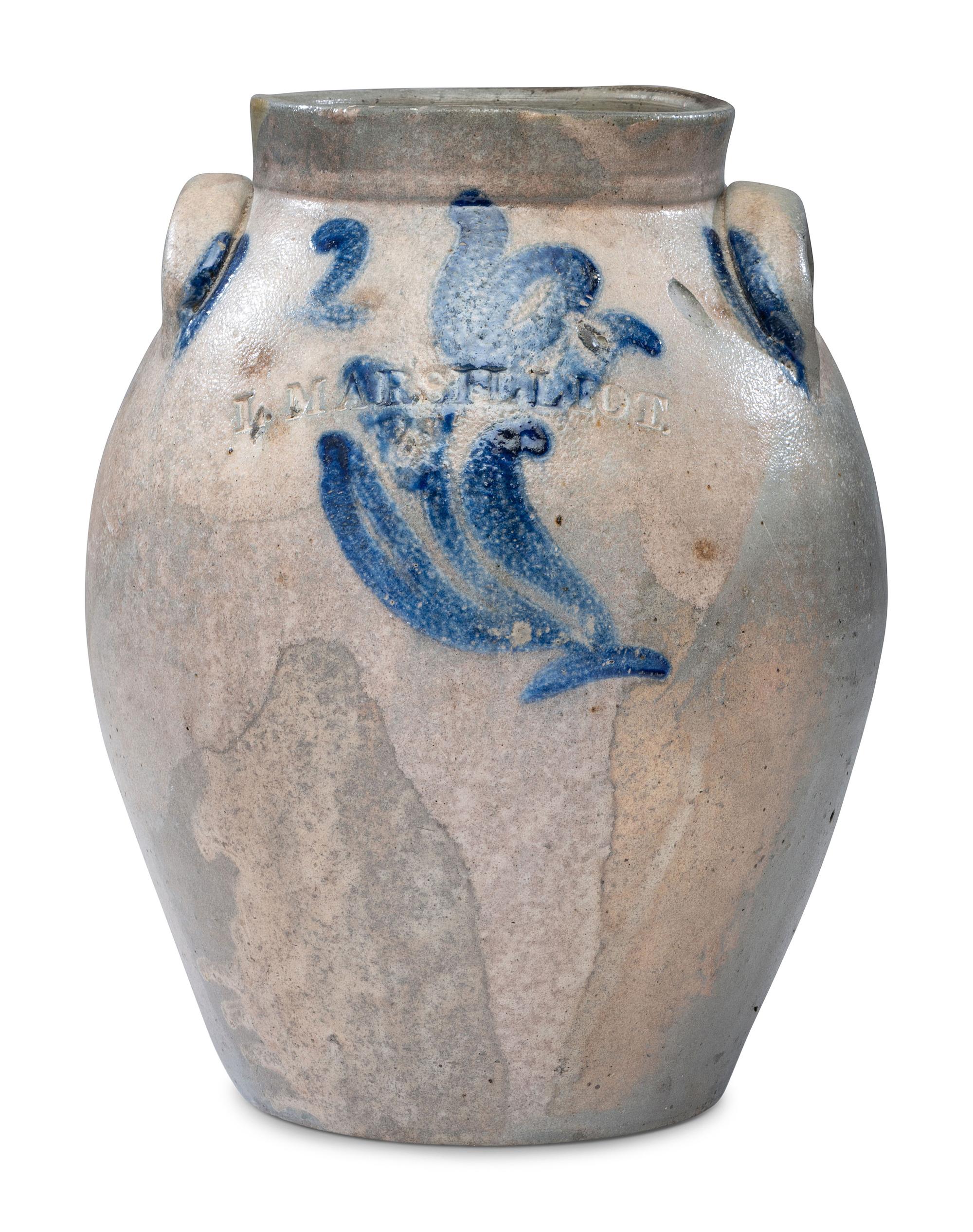 An L. Marsilliot Two-Gallon Cobalt Decorated Stoneware Jug
