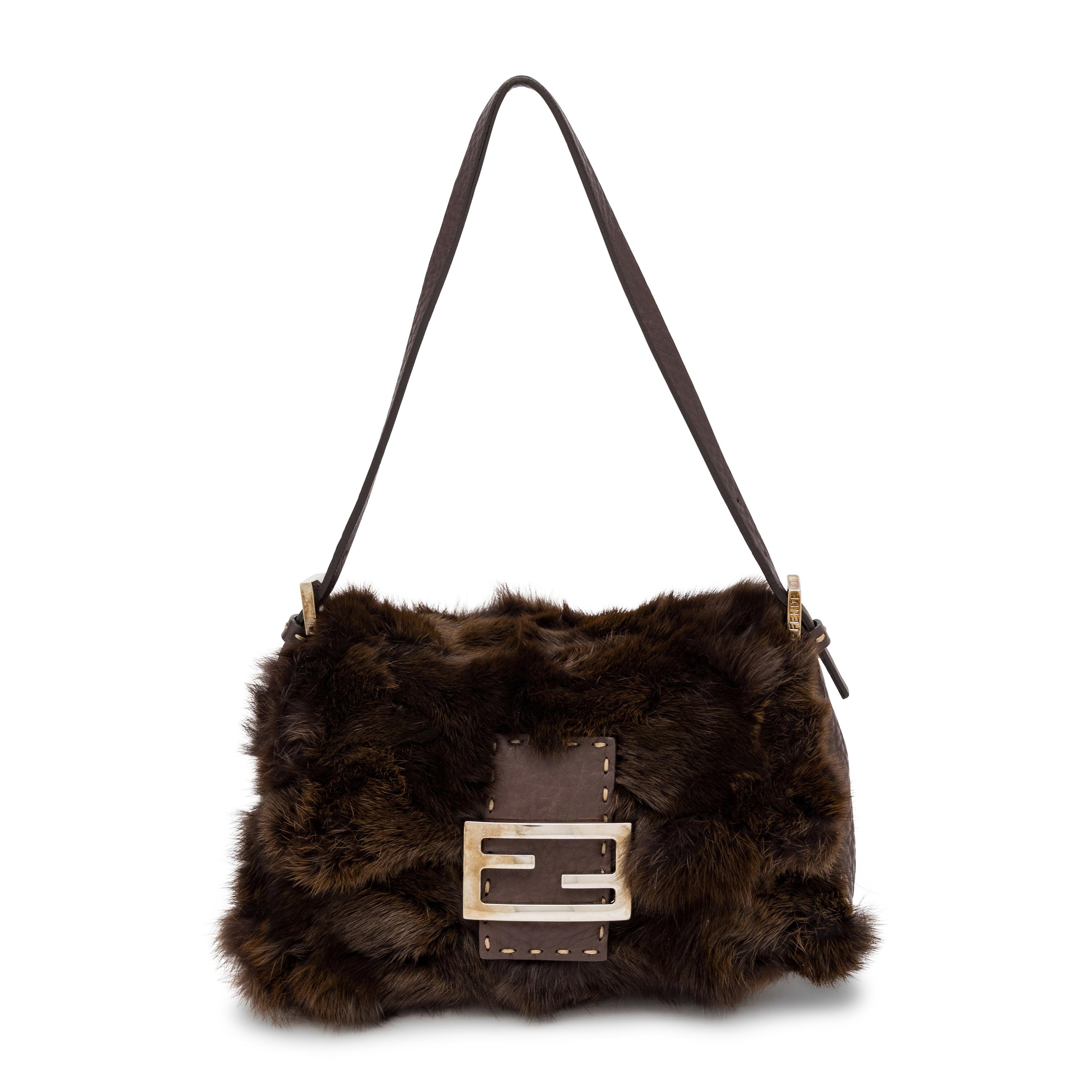 Fendi, Mamma Baguette Bag in Brown Fur & Leather