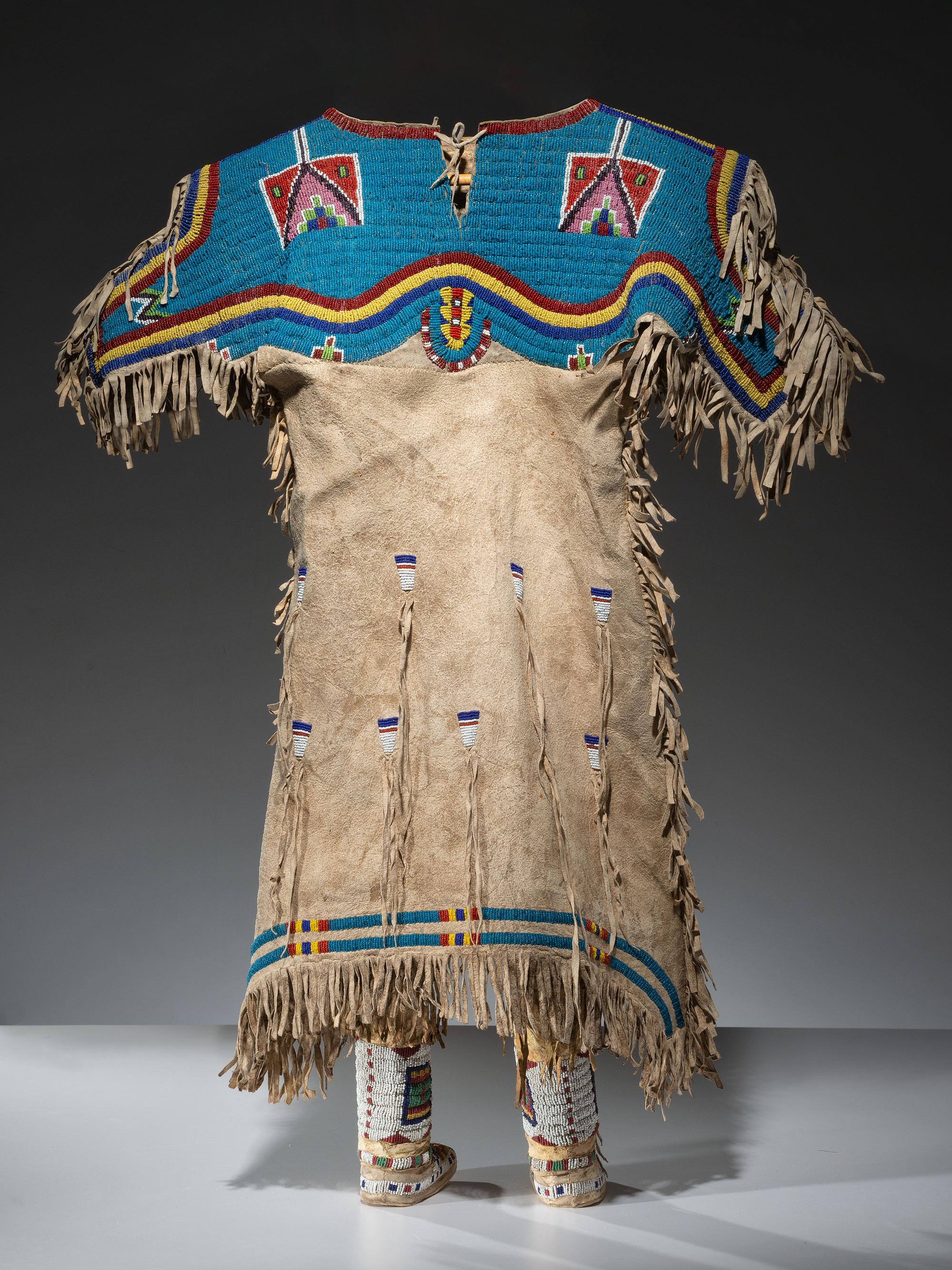 Sioux Girl's Beaded Hide Dress, Leggings, and Moccasins