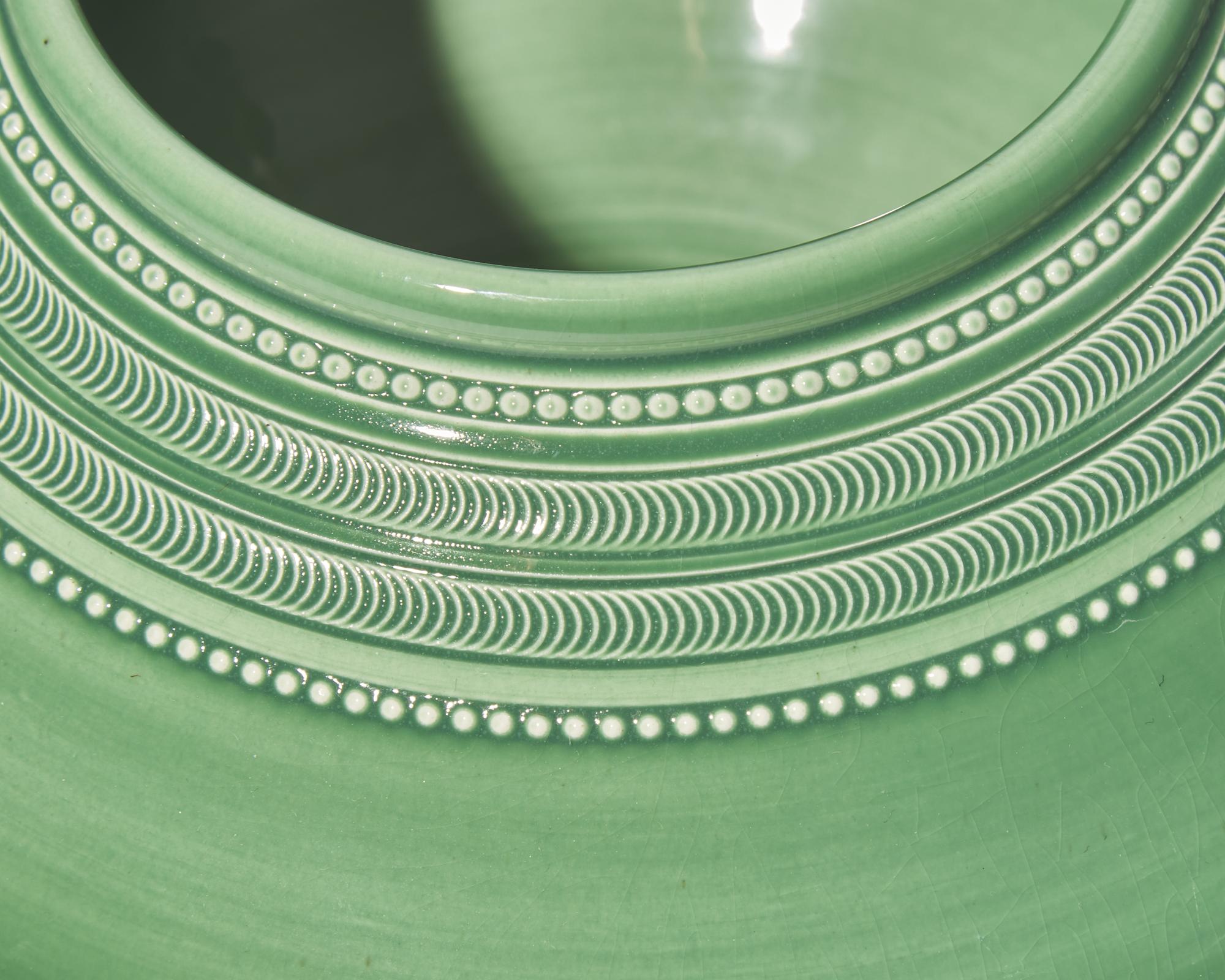 Two Wedgwood Green Glazed Ceramic Vases