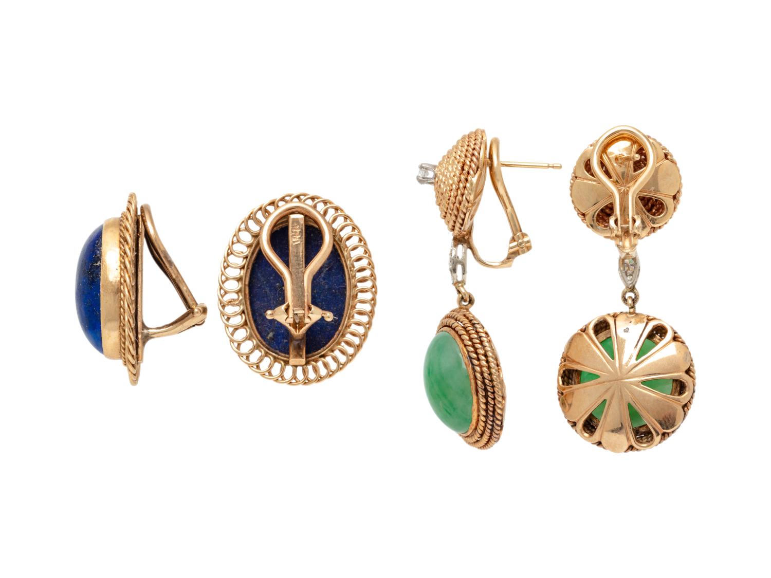 TWO PAIRS OF YELLOW GOLD AND GEMSTONE EARRINGS