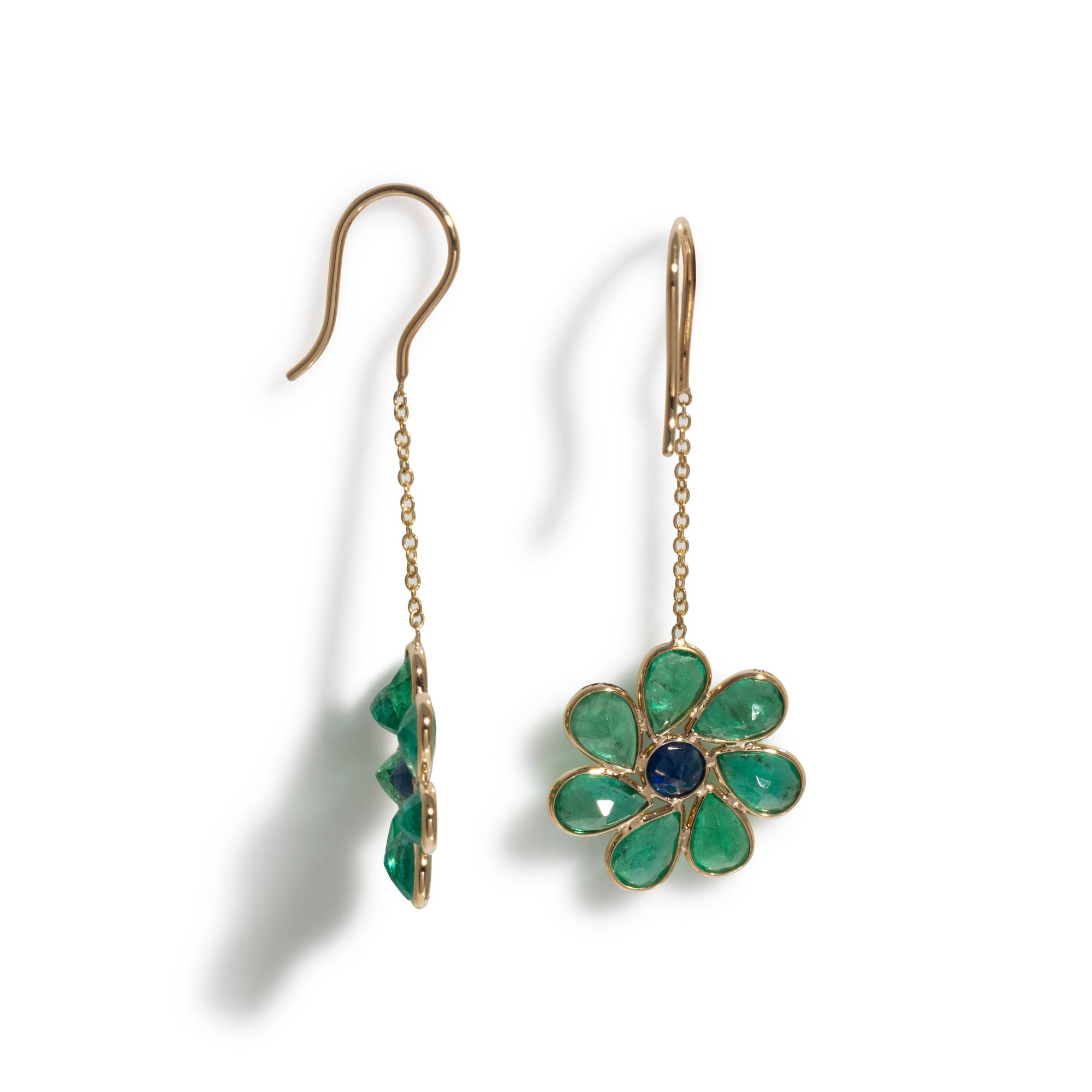 EMERALD AND SAPPHIRE FLOWER EARRINGS
