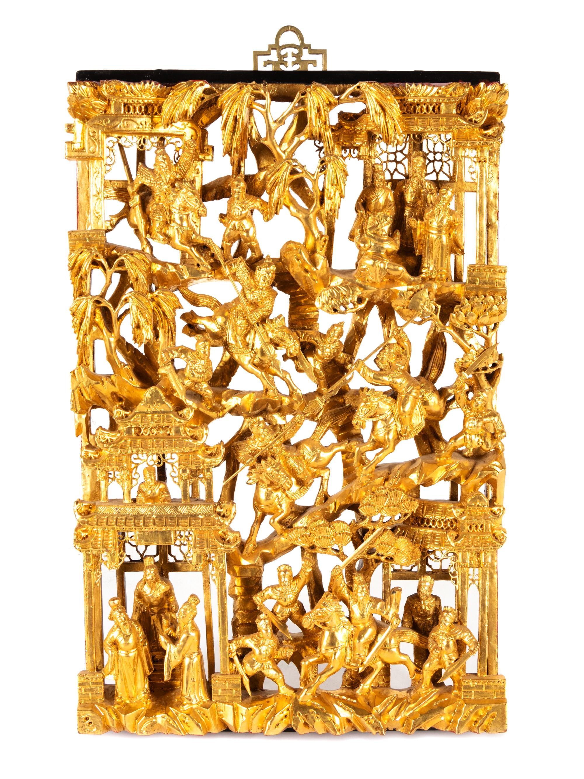 Six Chinese Gilt Wood Panels
