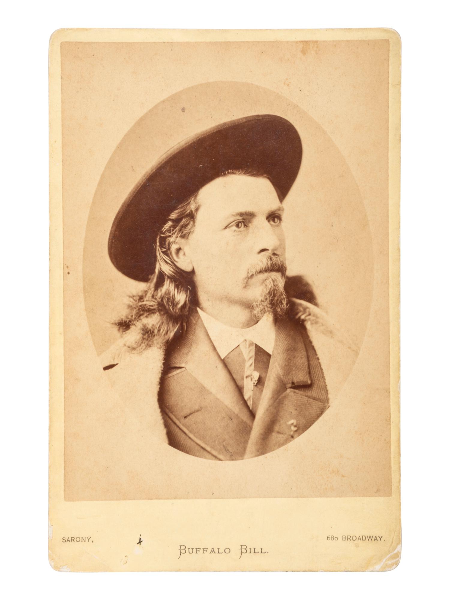[WILD WEST SHOWS]. William F. "Buffalo Bill" Cody cabinet card. New York: Sarony, ca 1874-1875.