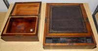 Two English Brass Mounted Mahogany Writing Slopes Height of larger 6 x width 15 3/4 x depth 9 5/8 inches.