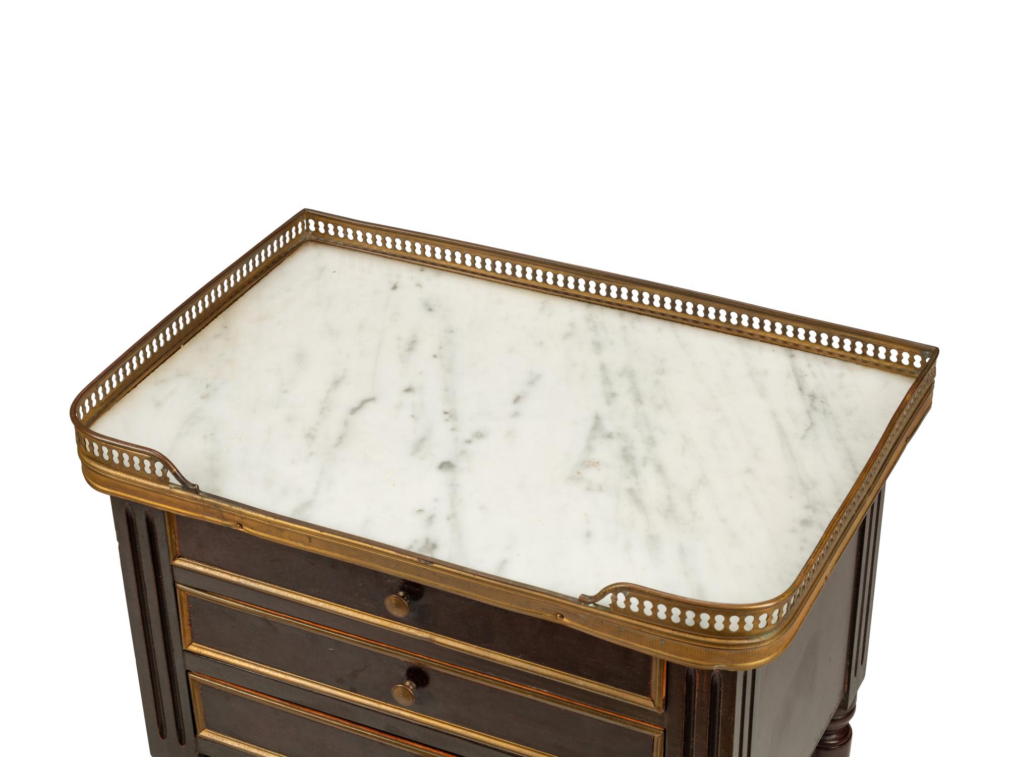 A Pair of Louis XVI Style Mahogany Marble-Top Side Tables