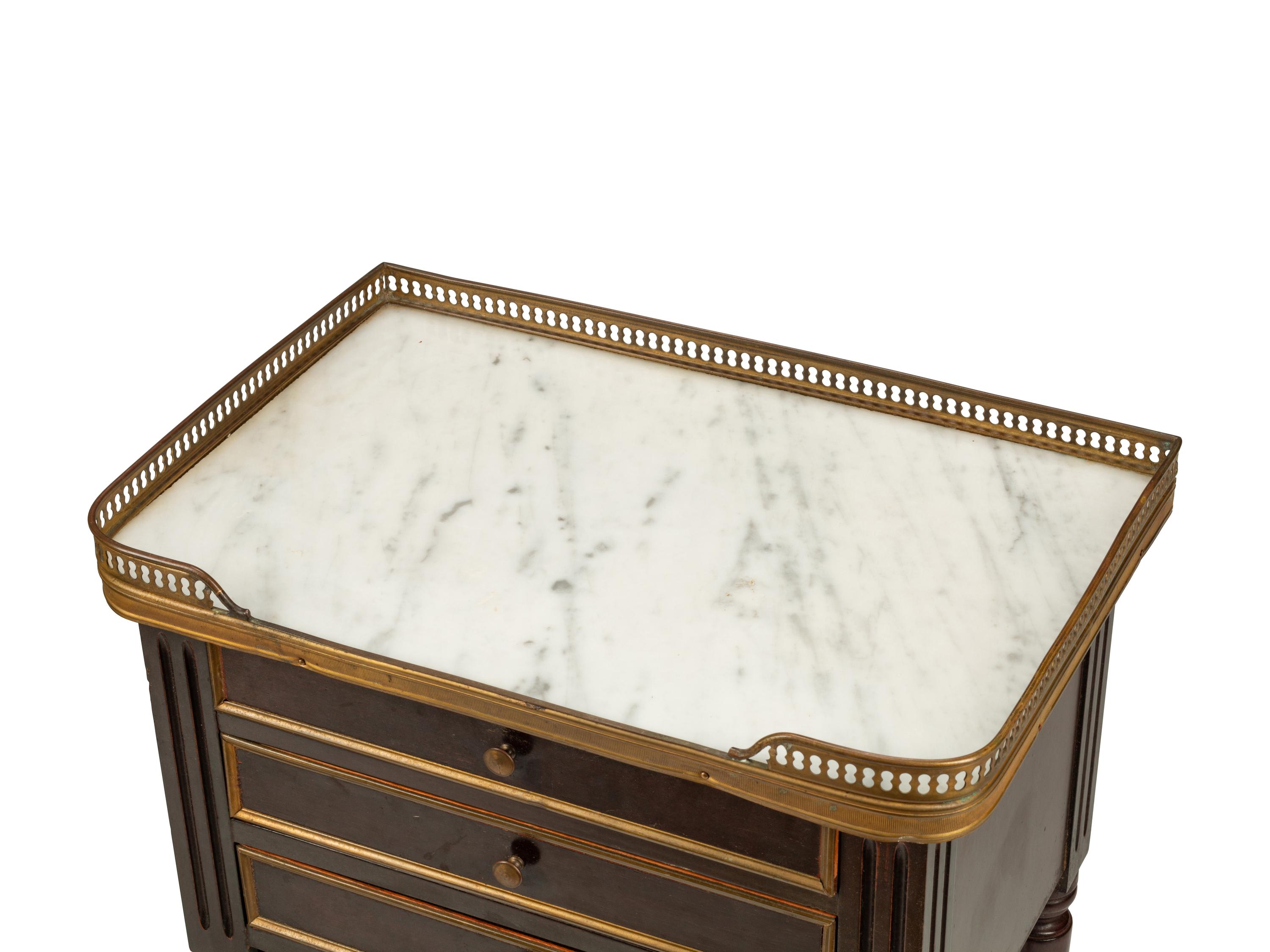 A Pair of Louis XVI Style Mahogany Marble-Top Side Tables