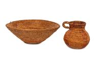 Jicarilla Apache Polychrome Basketry Basin and Pitcher