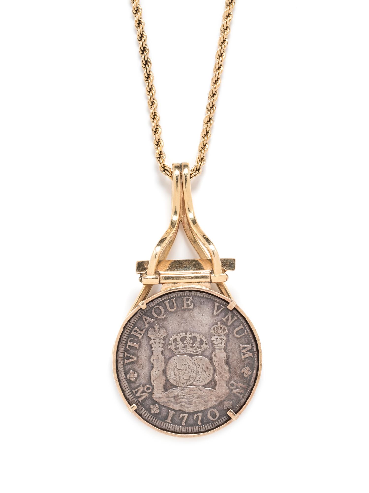 A Yellow Gold and Colonial Mexico Coin Pendant/Necklace,
