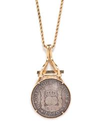 A Yellow Gold and Colonial Mexico Coin Pendant/Necklace,