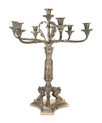 A Pair of English Silver Plate Seven-Light Candelabra — 19th Century