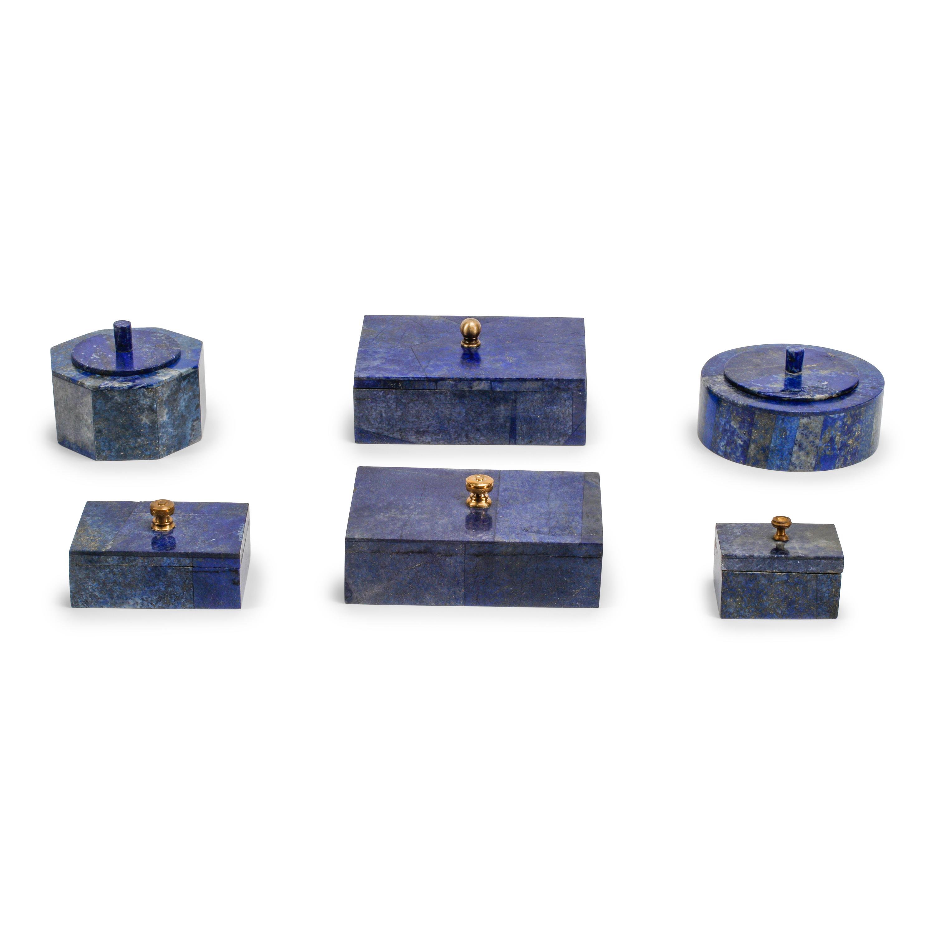 A Group of Six Lapis Lazuli Boxes with Covers