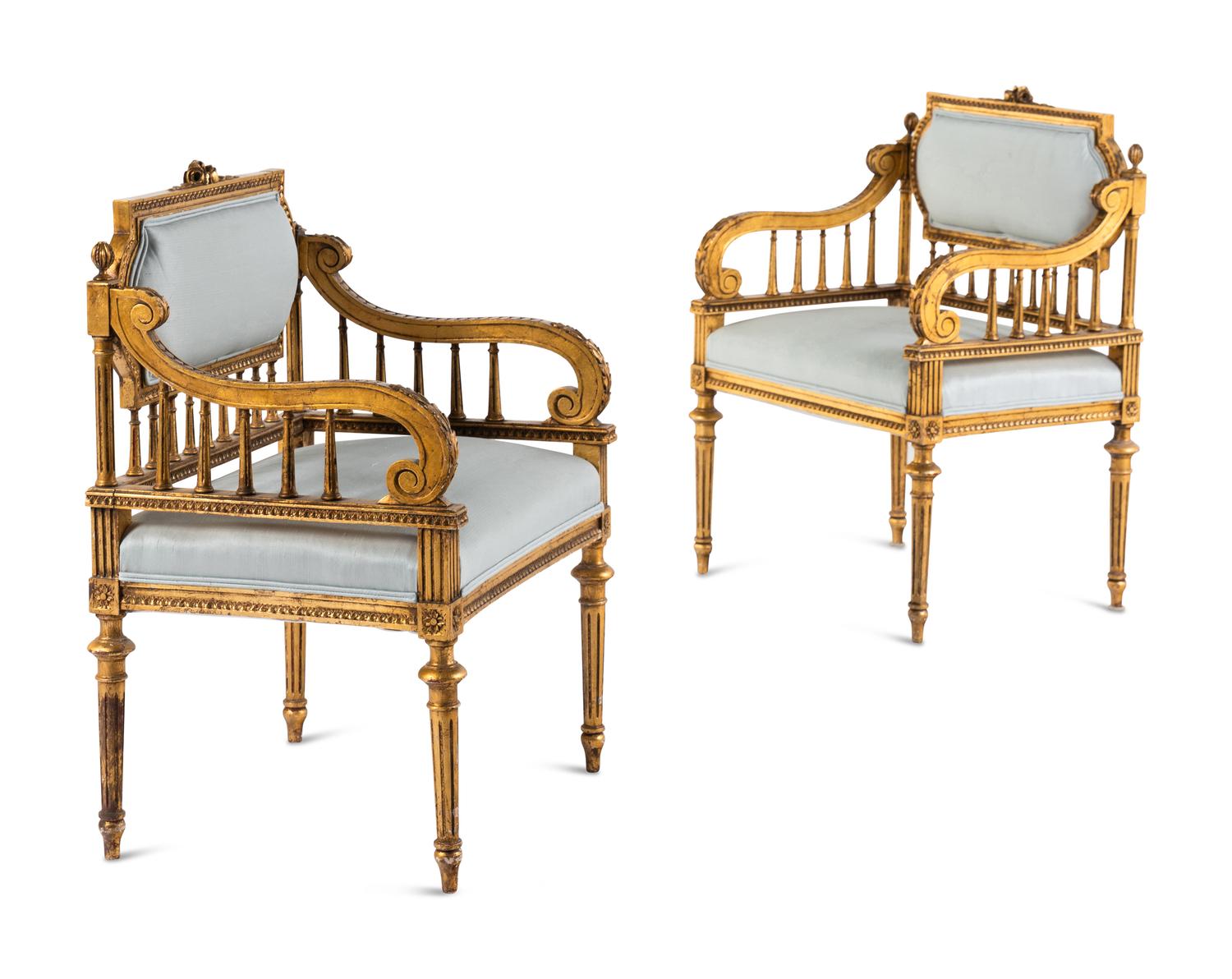 A Set of Three Napoleon III Style Giltwood Armchairs