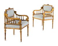 A Set of Three Napoleon III Style Giltwood Armchairs