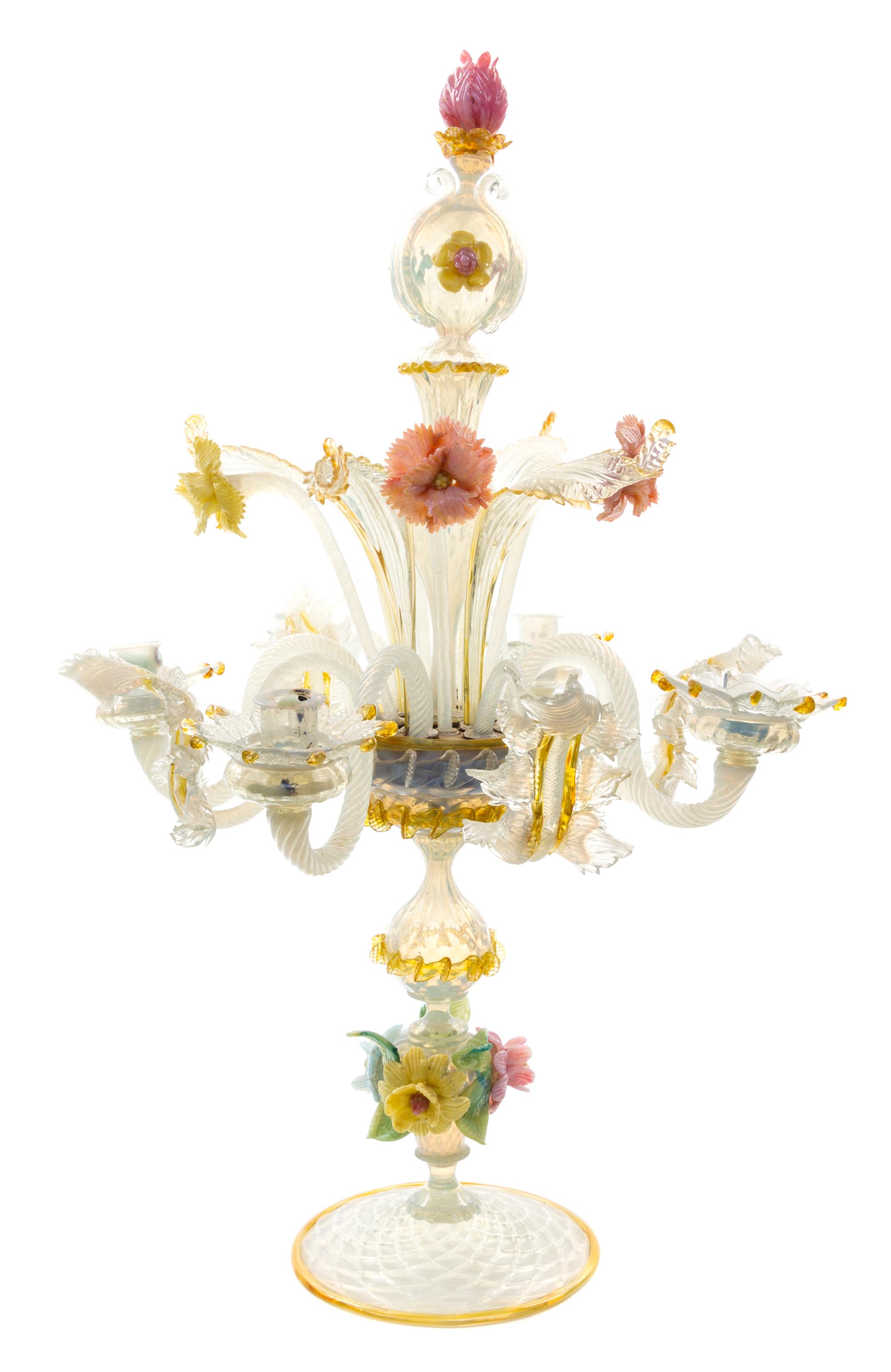 A Venetian Glass Four-Light Candelabrum Height 27 inches. — 19TH CENTURY