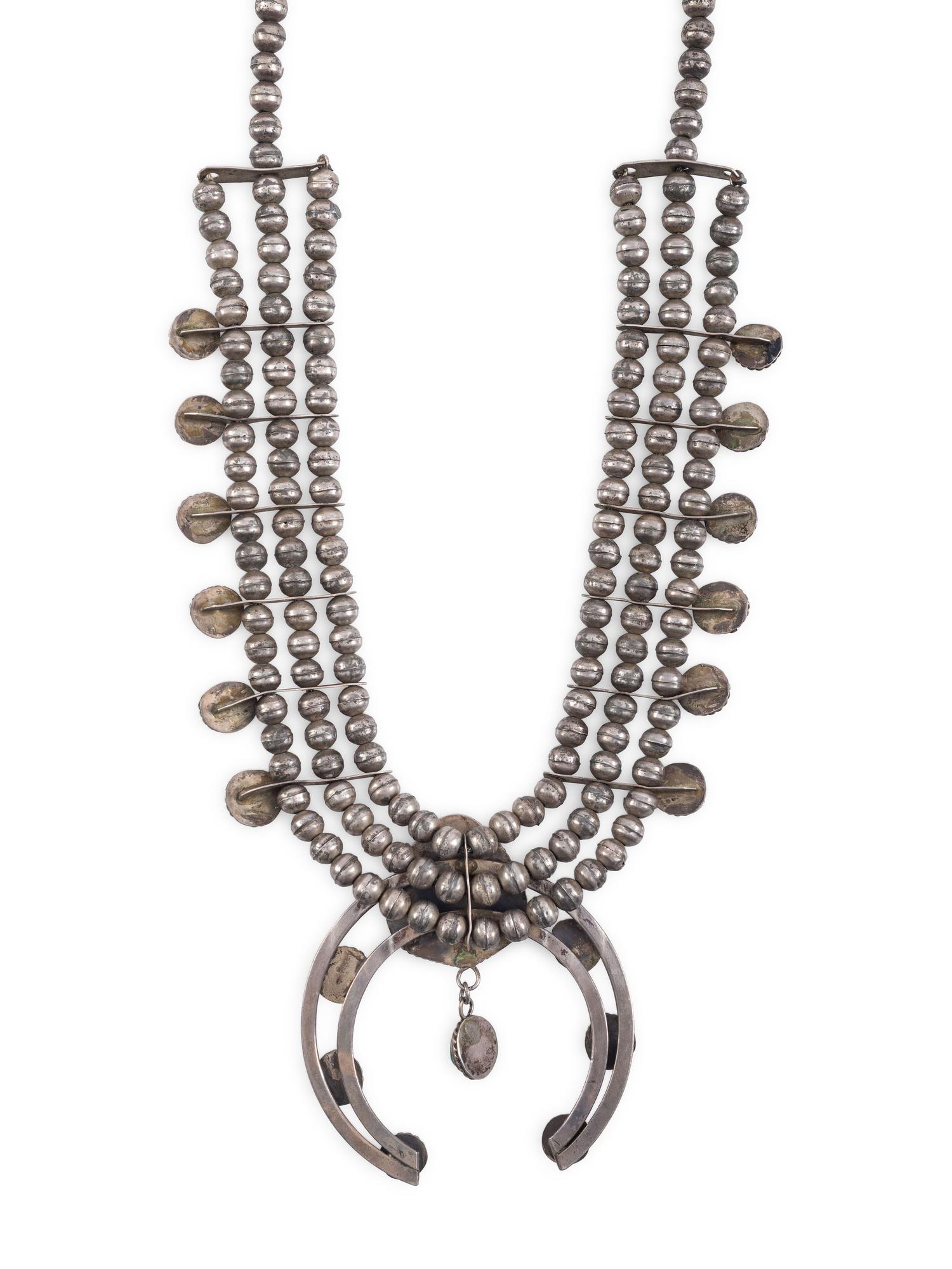 Navajo Silver and Turquoise Squash Blossom Necklace