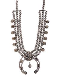 Navajo Silver and Turquoise Squash Blossom Necklace