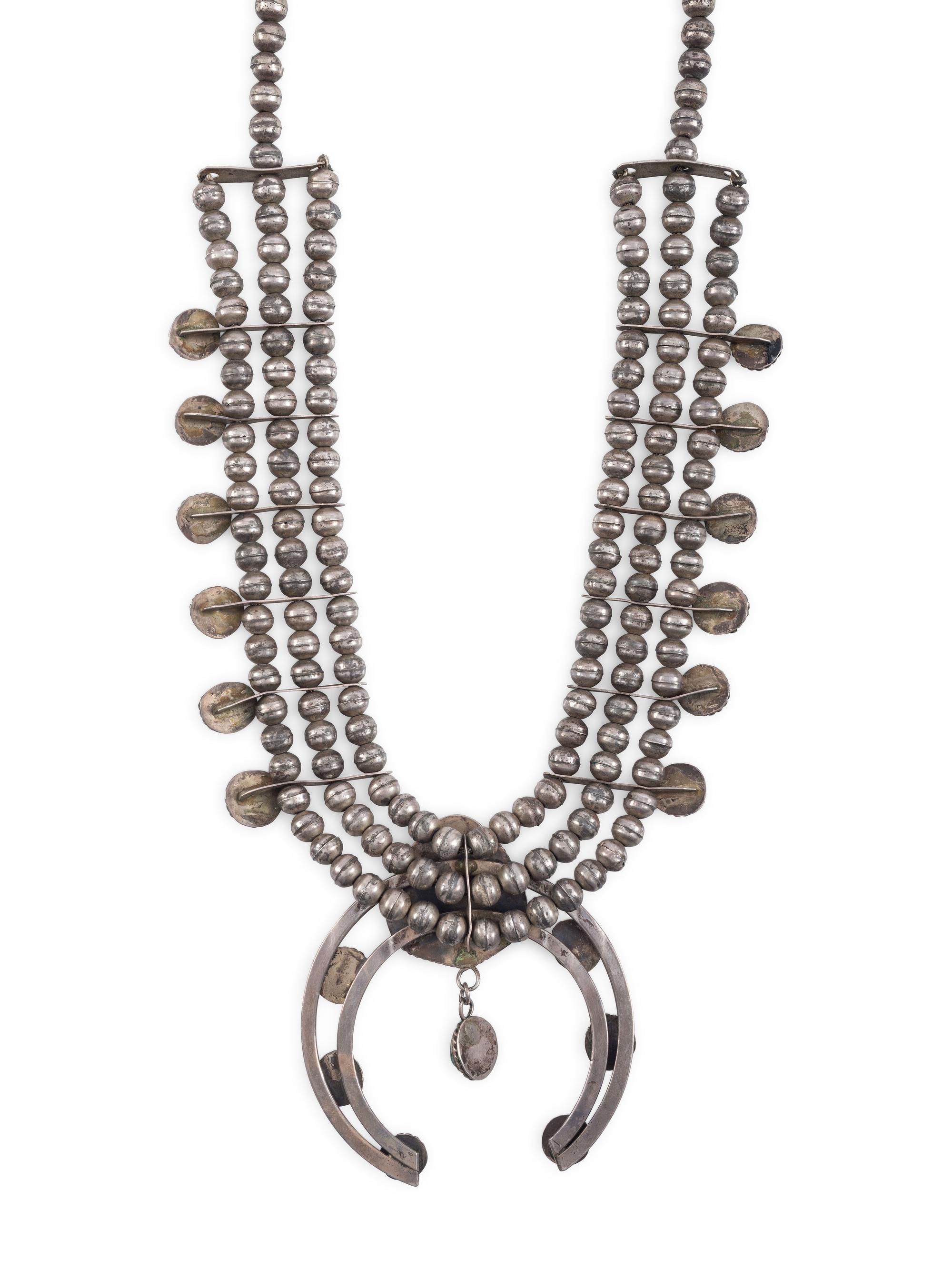 Navajo Silver and Turquoise Squash Blossom Necklace