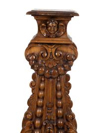 An Italian Renaissance Revival Carved Oak Sgabello Pedestal