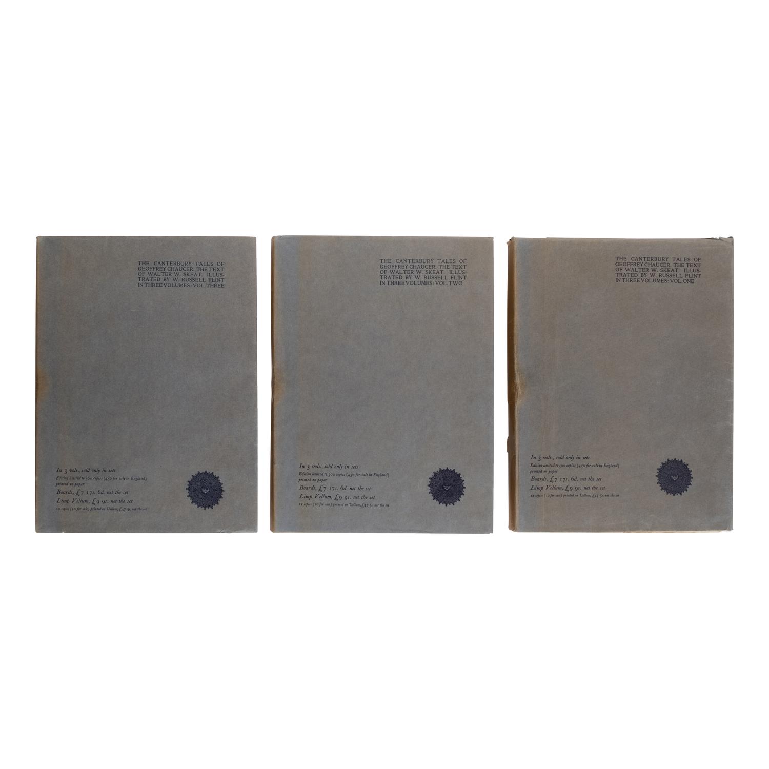 [Flint, William Russell, Sir (1880-1969), illustrator]. The Canterbury Tales of Geoffrey Chaucer . London: Riccardi Press for Philip Lee Warner at the Medici Society, 1913.