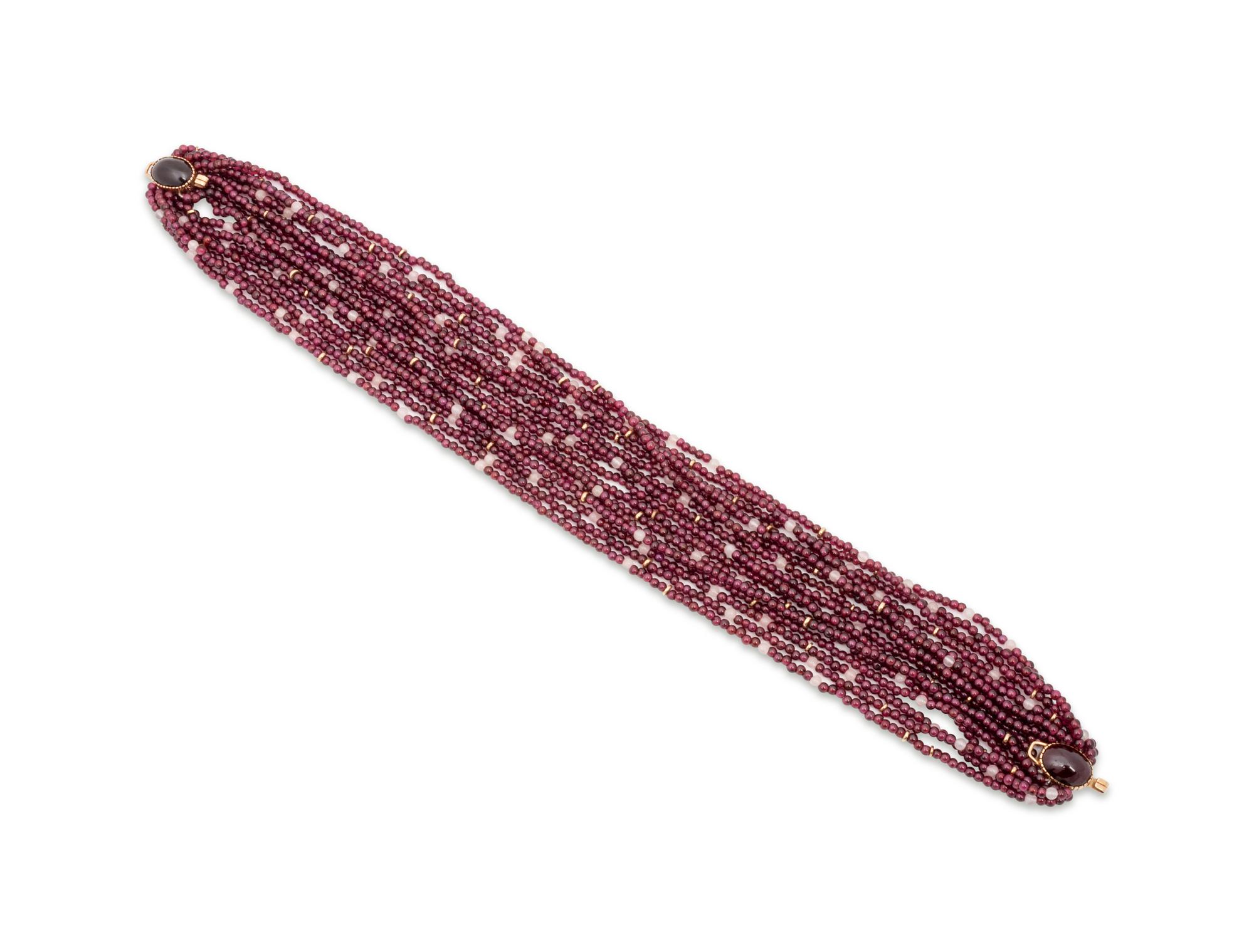 14k Gold and Garnet Multi-Strand Necklace