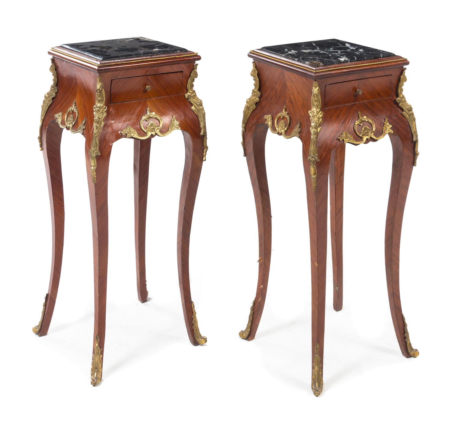 A Pair of Louis XV Style Gilt Metal Mounted Kingwood Side Tables Height 31 3/8 inches. — 20TH CENTURY