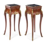 A Pair of Louis XV Style Gilt Metal Mounted Kingwood Side Tables Height 31 3/8 inches. — 20TH CENTURY