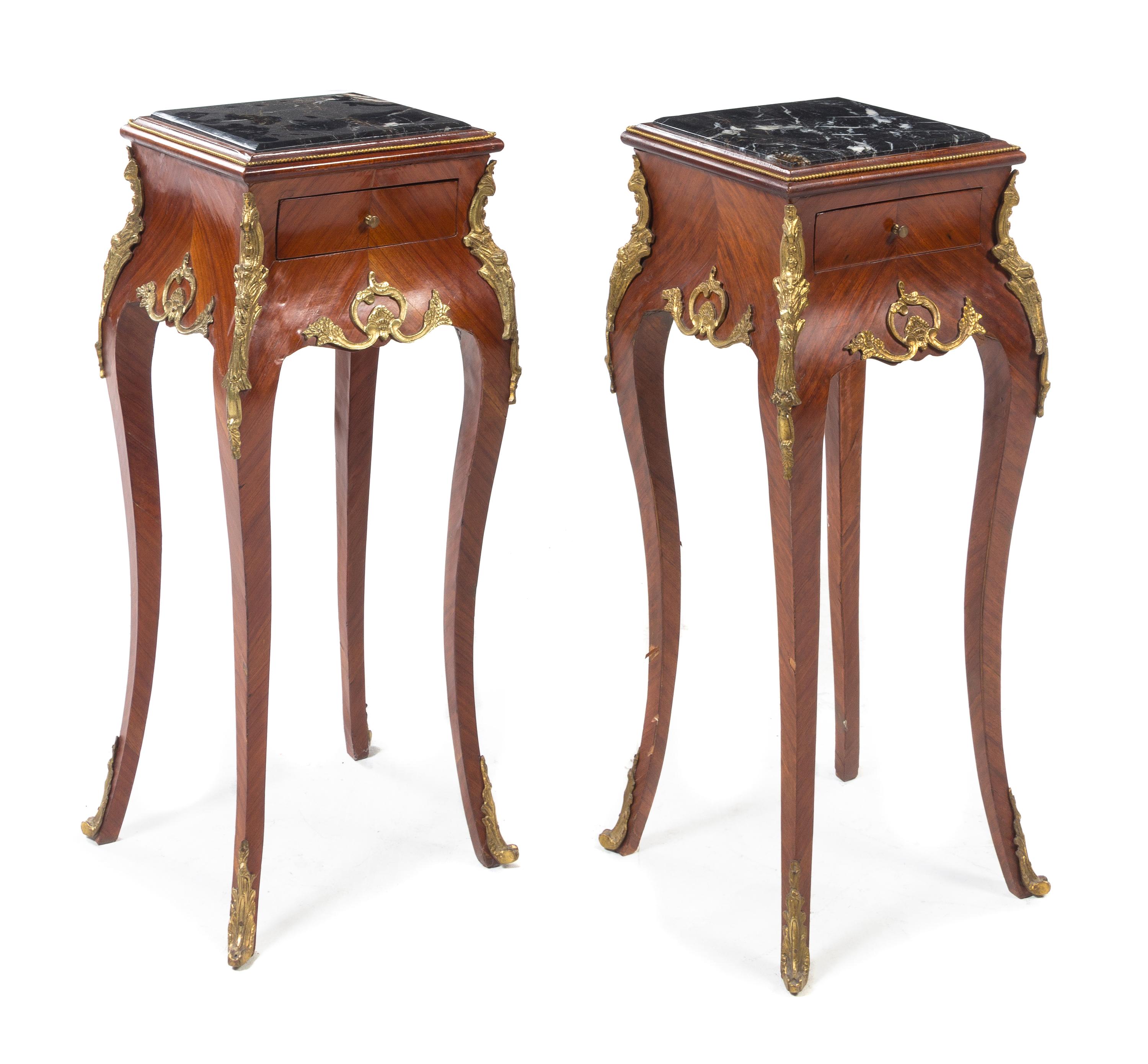 A Pair of Louis XV Style Gilt Metal Mounted Kingwood Side Tables Height 31 3/8 inches. — 20TH CENTURY