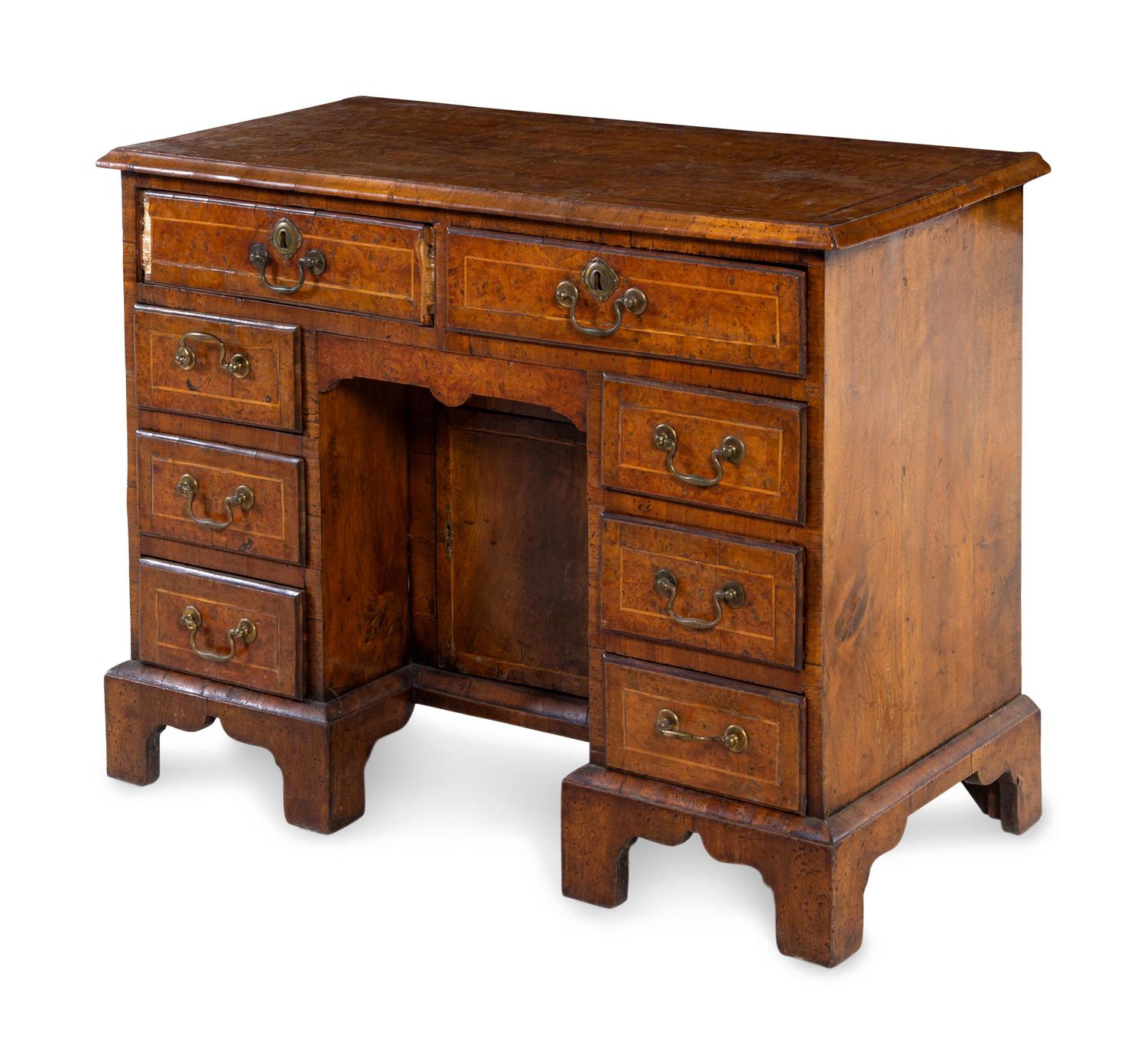 A George II Burl Walnut Kneehole Desk